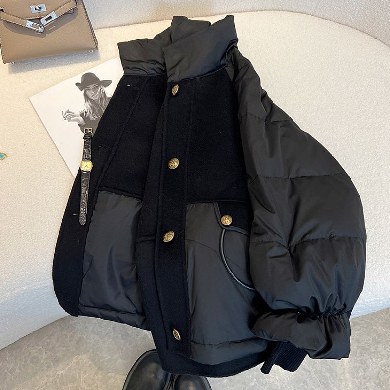 2023 Winter Black Thickened Patchwork Black Gold Down Quilted Women's Winter Slim Senior Coat Solid Color Female Coat Outwear