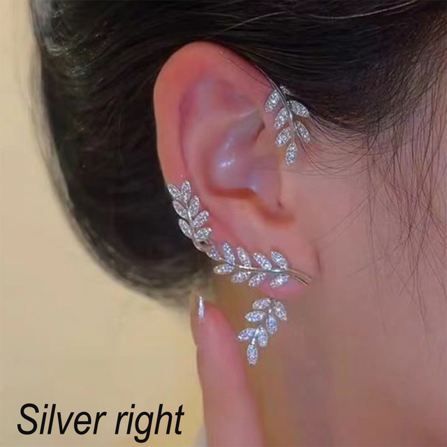 17MILE Silver Plated Leaf Shining Zircon Butterfly Clip Earrings for Girls Fashion No Piercing Ear Cuff Ear Clip Ear-hook Party Wedding Jewelry Gift