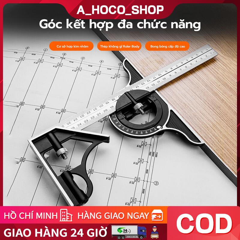 Thước 3 in1 có thể điều chỉnh, thước đo góc vuông kết hợp đa điểm bộ dụng cụ đo 300mm thước phổ quát, góc phải
