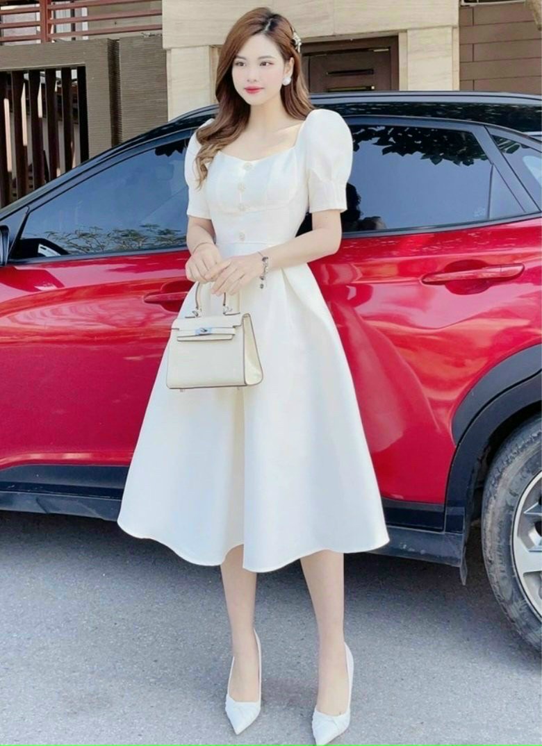 Đầm Xòe Đính Cườm Ở Cổ (có Mút Ngực)