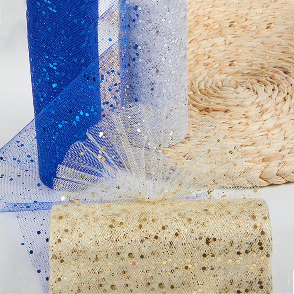 【Best value for money】 Glitter Tulle Fabric Roll 6 Inch 10 Yards Sequin Sparkling Ribbon Spool Netting for Wedding Tutu Skirt Gift Wrapping Party Decor.