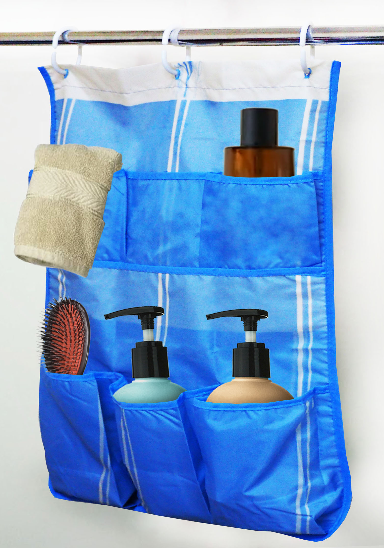 CASABELLA MARINE LIFE 6 POCKET FABRIC SHOWER CADDY WITH FREE HOOKS