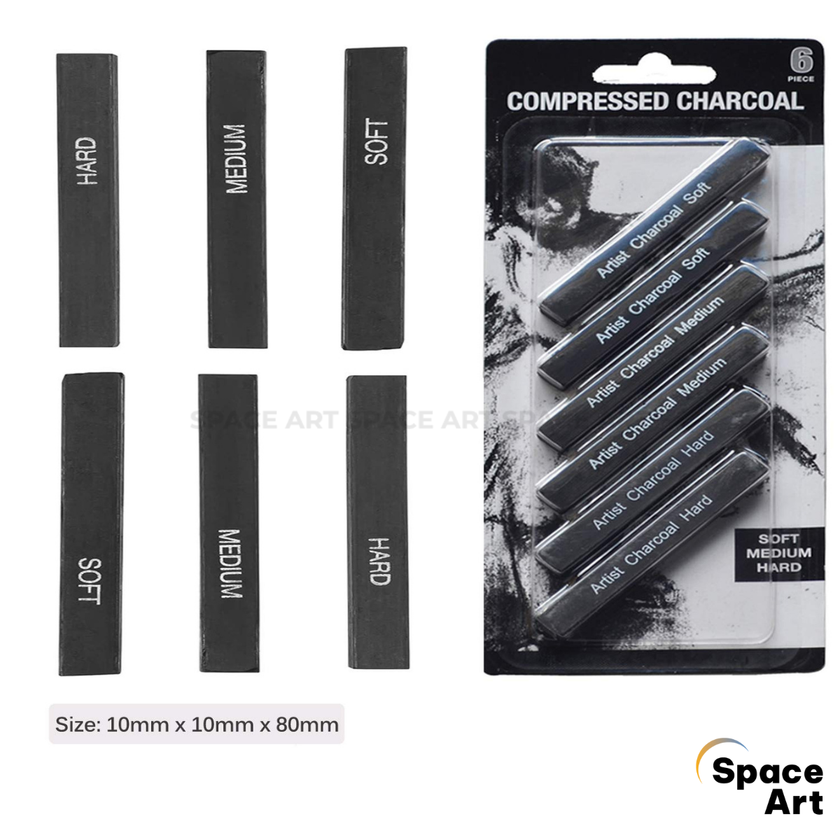 [Space Art Store] Than vuông, Than thỏi, củi Compressed Charcoal Artist 6 thanh (Soft, medium, hard)