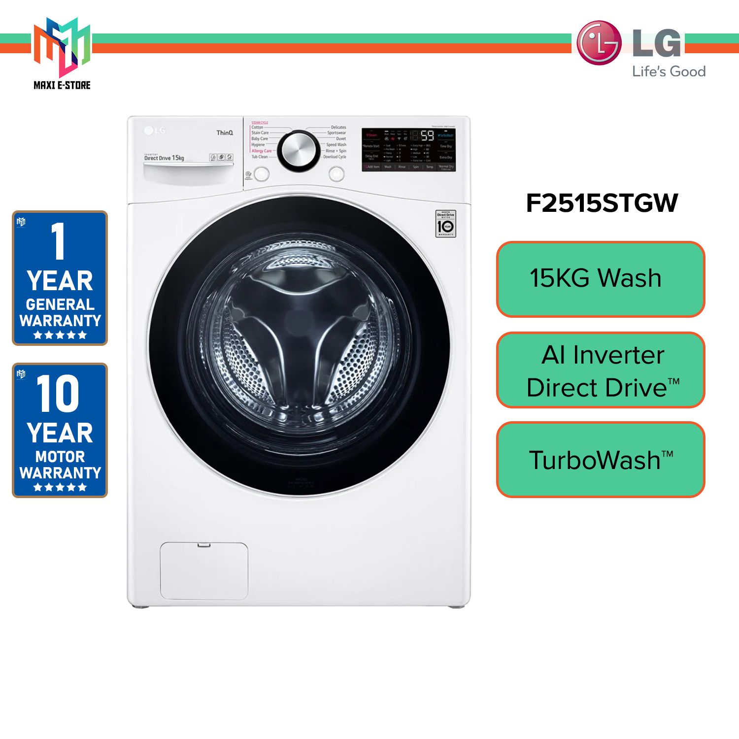 Lg F2515stgw 15kg Front Load Washing Machine With Ai Direct Drive™ And Turbowash™ Lazada 4054