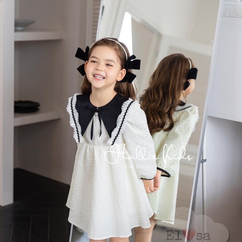 Váy đầm trắng cổ dập ly tiểu thư cho bé gái