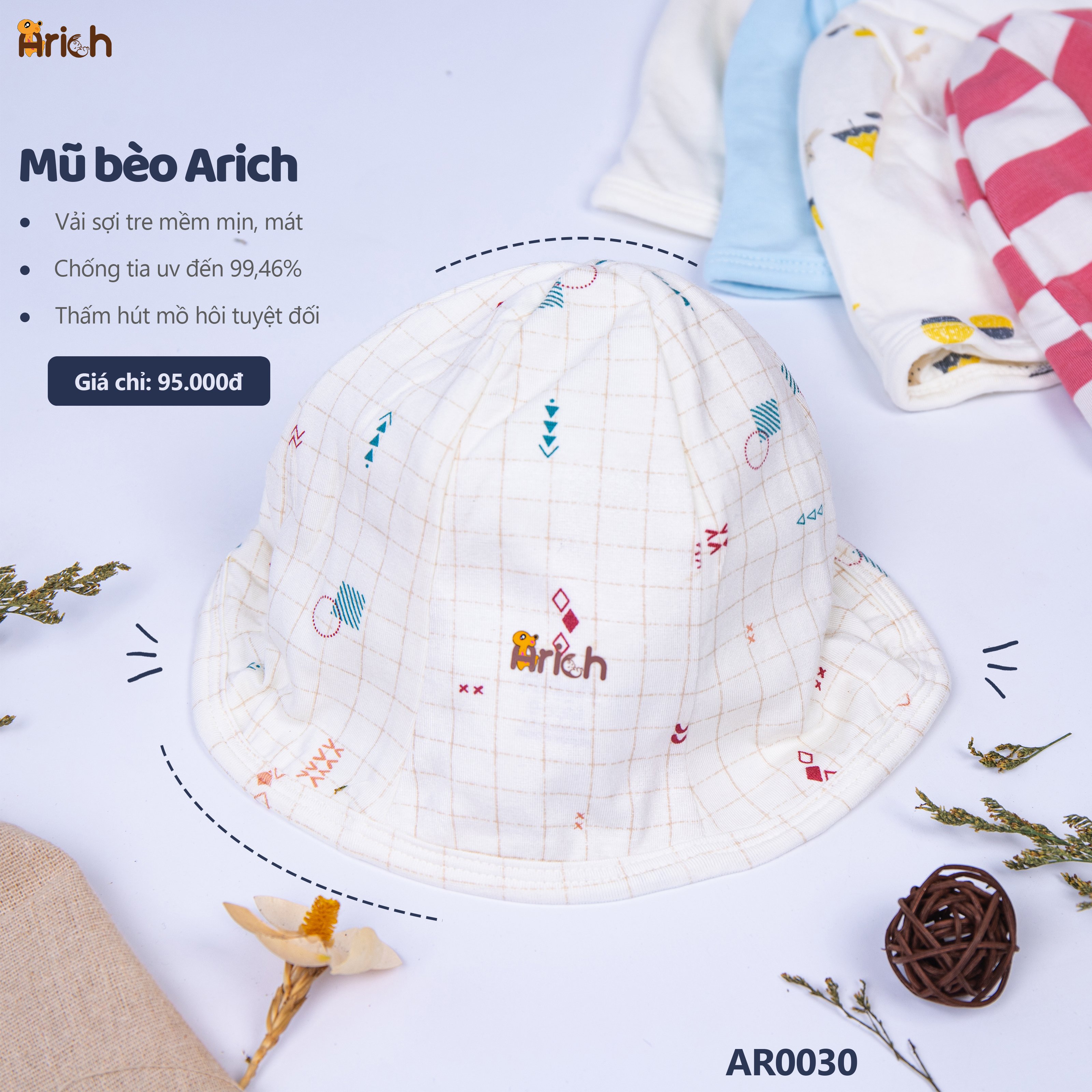 Mũ/ Nón em bé vải Sợi tre SIZE LỚN