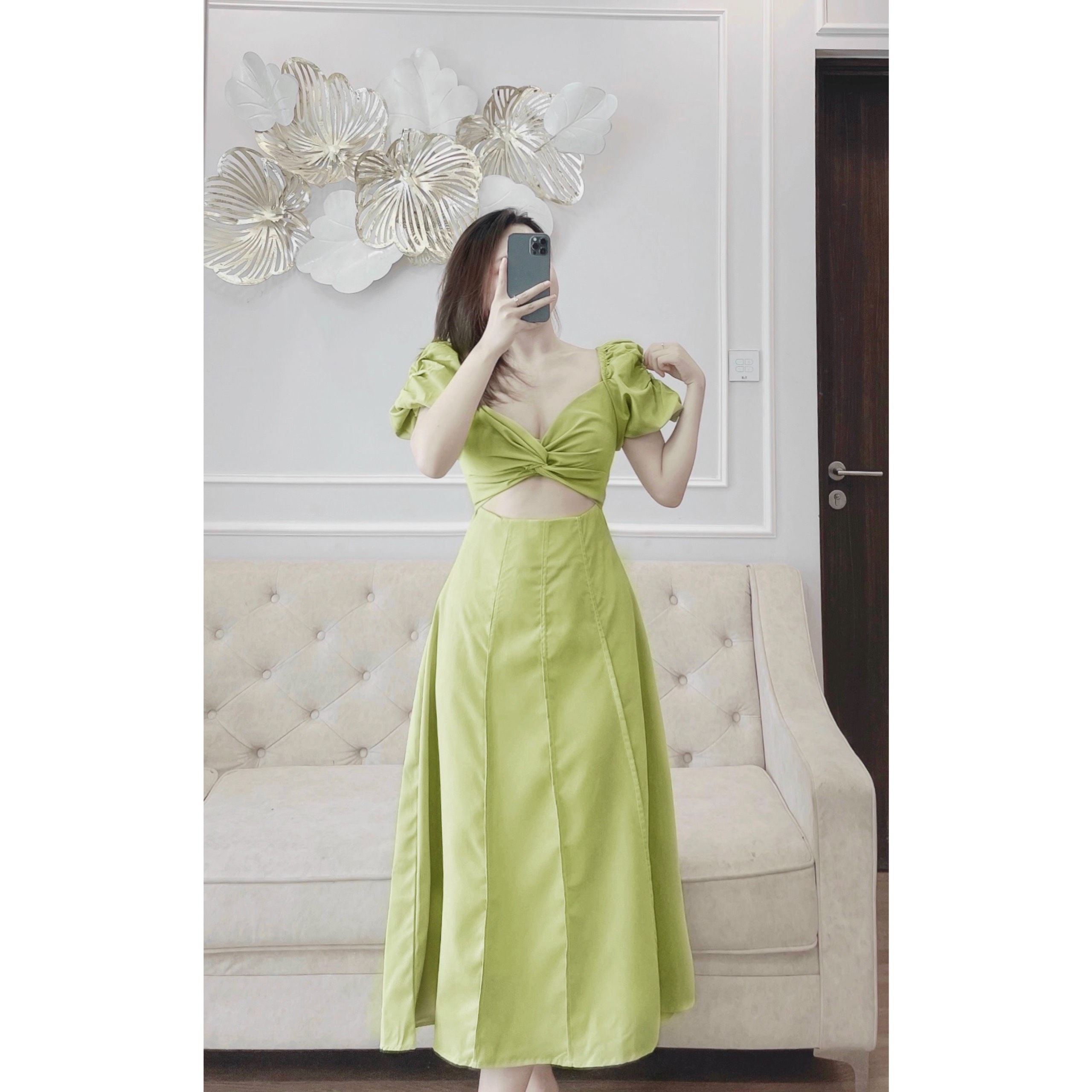 VÁY XOẮN NGỰC LI DỌC TAY BỒNG