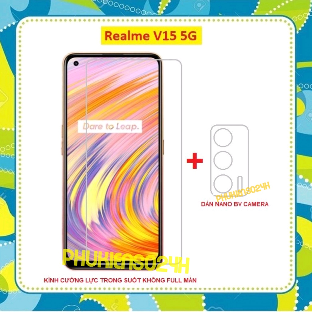 Combo kính cường lực trong suốt không full màn + dán camera sau realme v15 5g