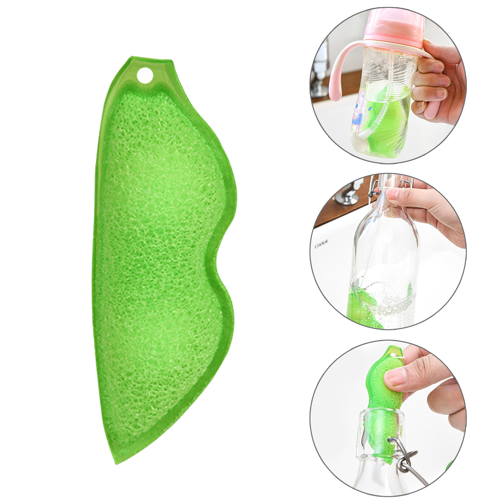 3PCS Beans-Shaped Bottle Cleaning Sponge,Pea Shape Bottle Cleaning