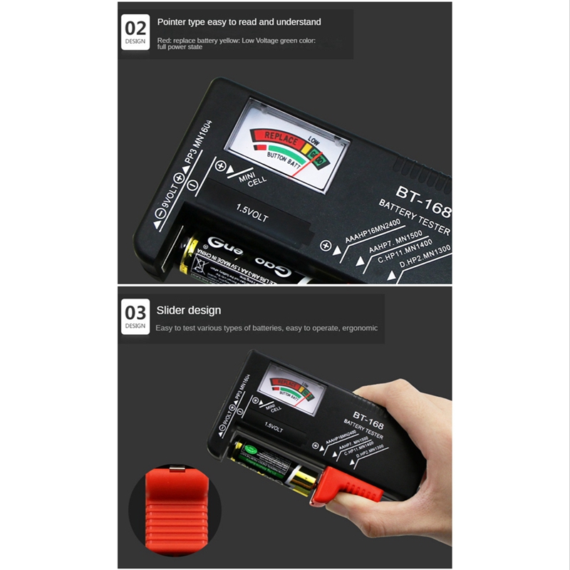 BT-168 AA/AAA/C/D/9V/1.5V Universal Button Cell Battery Indicate Volt Tester Checker BT168