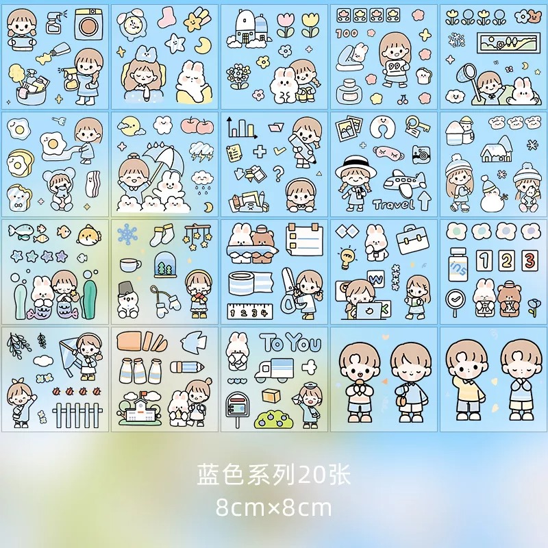 Sticker 2D dán bình nước 1 miếng gồm 7-10 hình