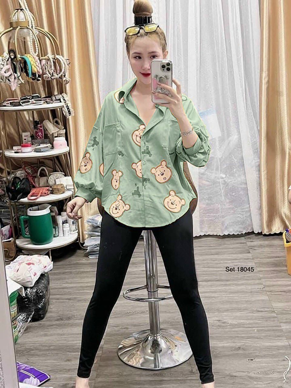 [Voucher 50k Freeship Max 0 đồng toàn quốc] SET BỘ MẶC ĐI CHƠI, Ở NHÀ ÁO SƠ MI TAY DÀI IN HÌNH CON GẤU, QUẦN THUN DÀI ÔM TÔN DÁNG, QUẦN LEGGING DÀI, ÁO SƠ MI NHIỀU MÀU DỄ THƯƠNG