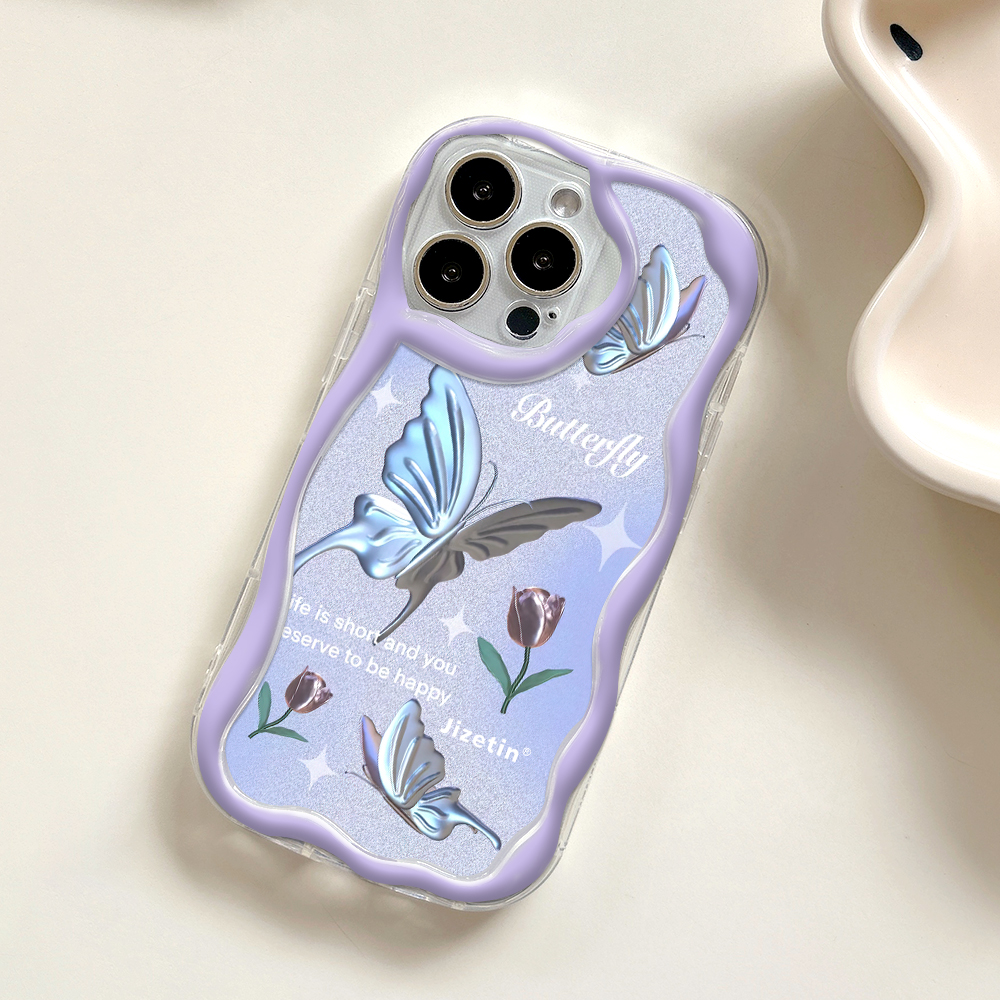 Jizetin for Infinix Note 30 4G 5G Back Cover Cartoon Golden Butterfly Cream Texture Wavy Edge Soft Silicone Phone Case. 