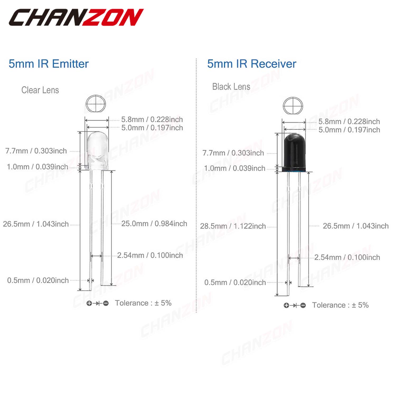Chanzon 100 stuks 5 mm infraroodstralers IR 940nm emitter LED