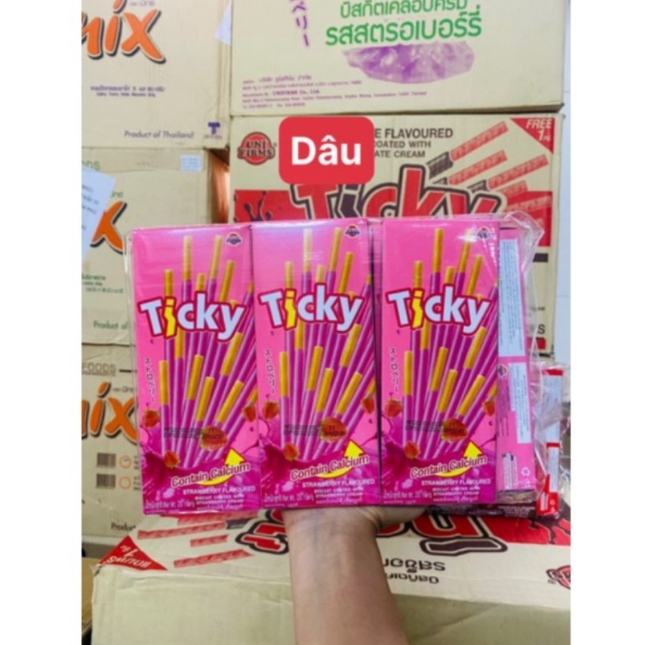 Bánh que ticky 3 vị dâu, sữa, socola
