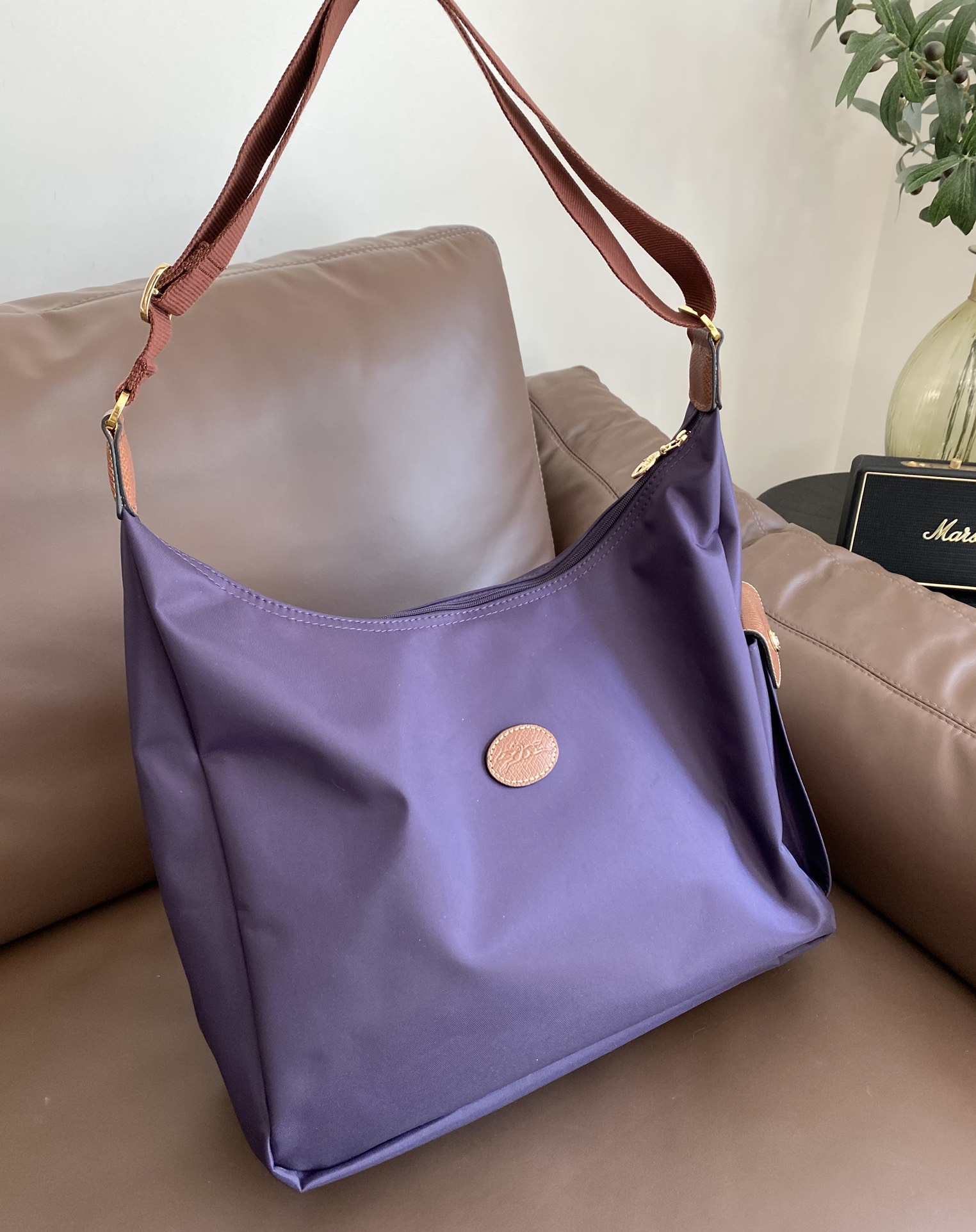 LONGCHAMP Le Pliage Large Hobo Messenger Bag Violet Nylon Bag France