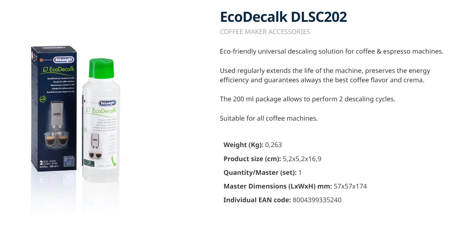 DeLonghi EcoDecalk Coffee Machine Descaler (200ml), DLSC202