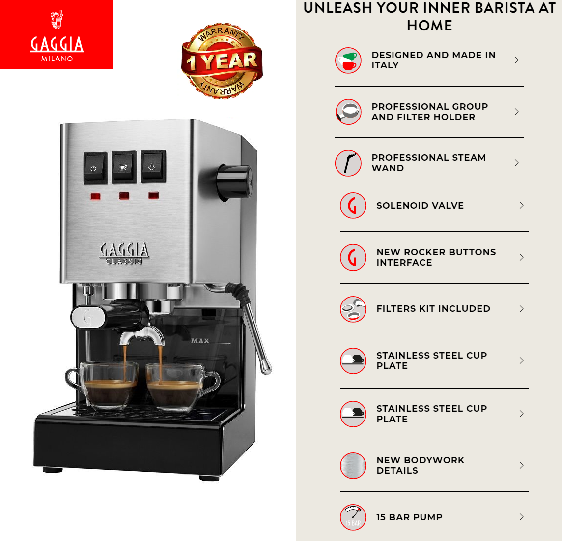 Gaggia New Classic Pro Brushed Stainless Steel Manual Espresso Coffee  Machine (Made in Italy) (1yr warranty) Lazada Singapore