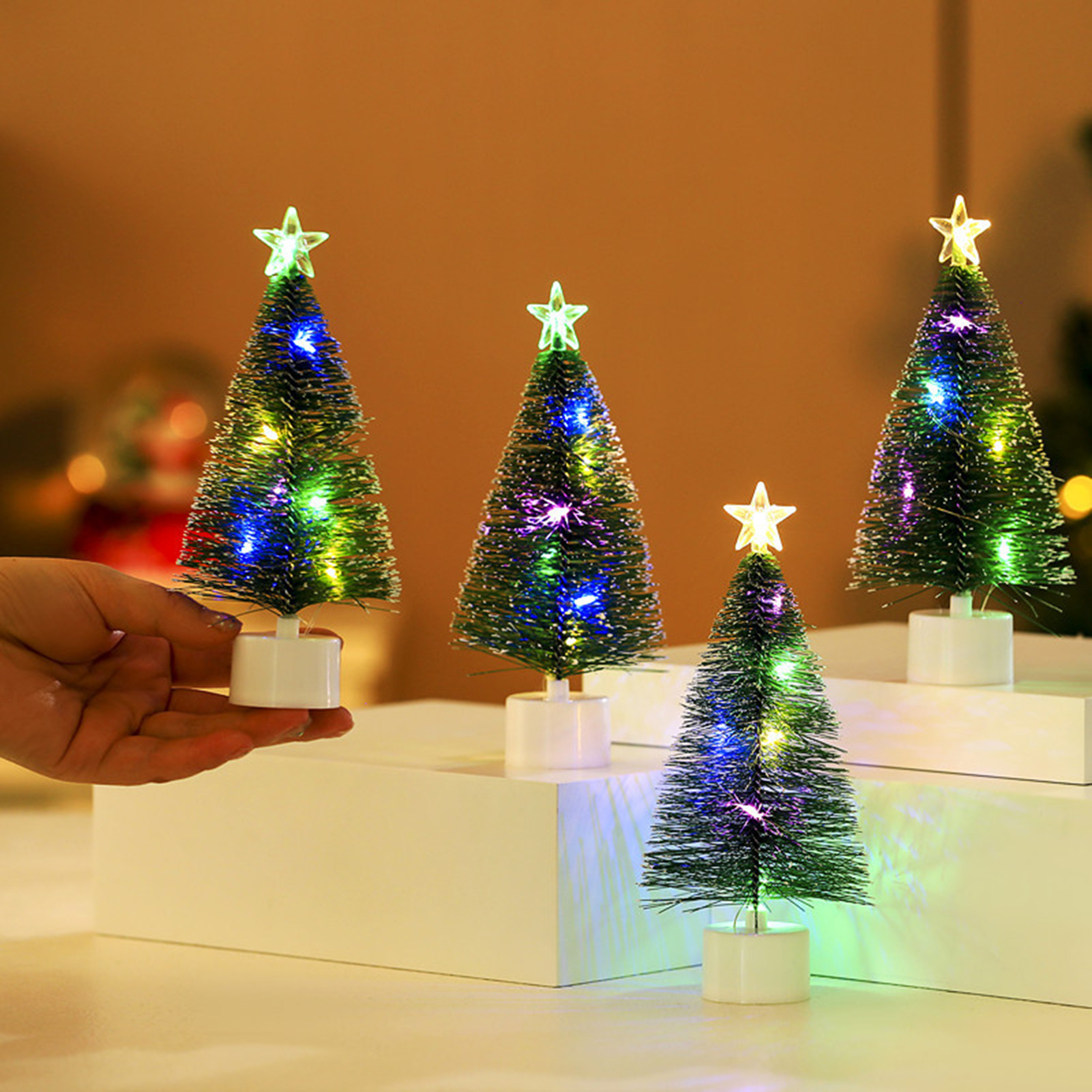 BlueX Mini Christmas Tree 3d Christmas Tree Mini Led Glowing Christmas Tree Colorful String Light Desktop Decoration for Winter Holiday Perfect New Year Gift