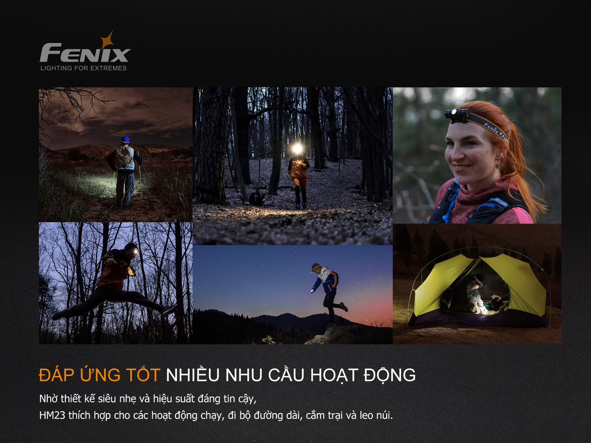 Đèn pin đội đầu, đeo trán Fenix HM23