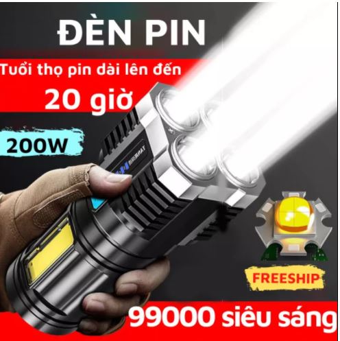 Đèn Pin Led siêu sáng 4 Bóng Led đa chế độ ánh sáng