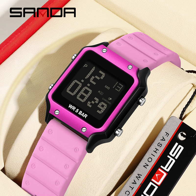 Sanda Classic Small Square Watch Simple Trendy Night Light Waterproof Electronic Men's Watch SD2174-8. 