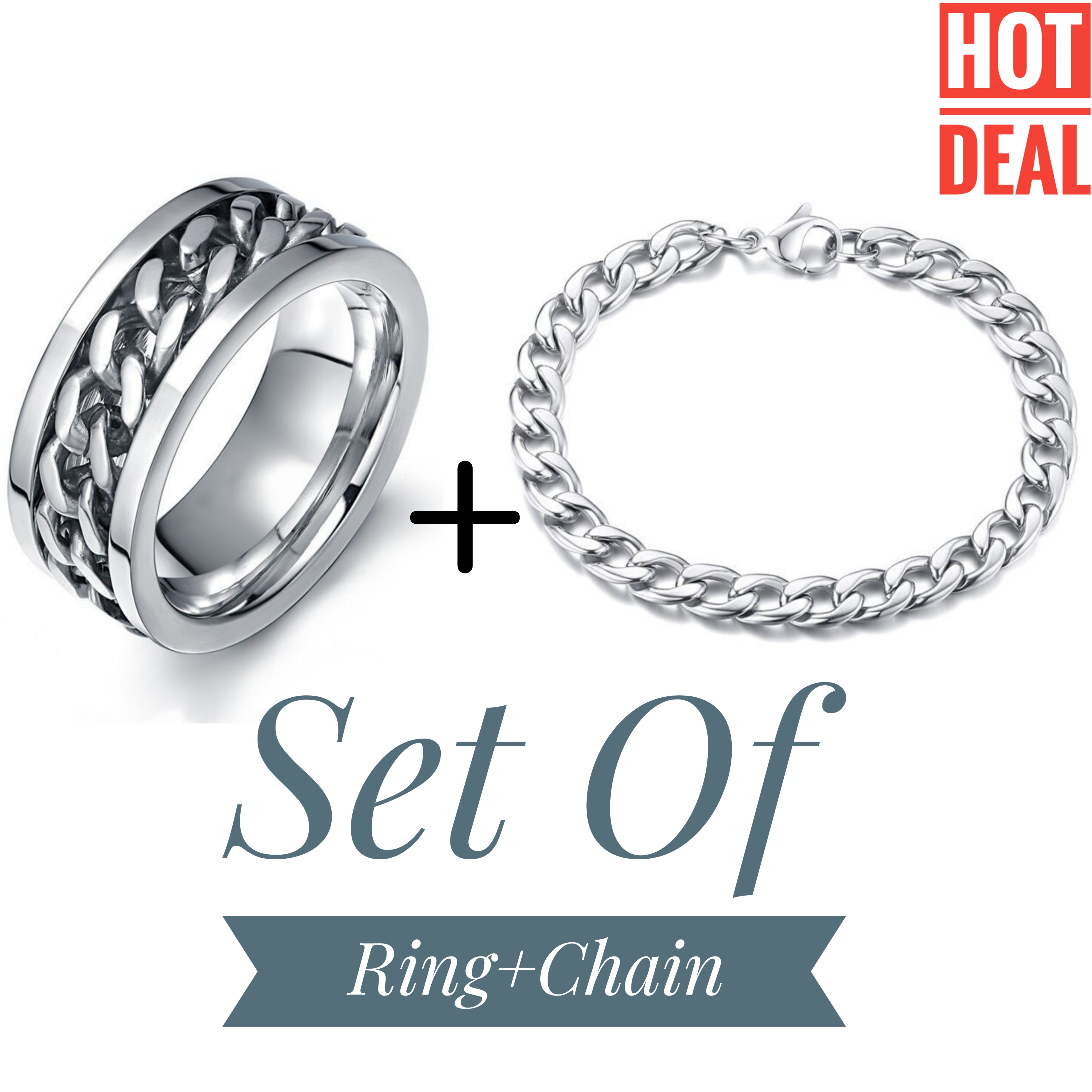 Hot Deal Set Of Spinner Ring & Cuban Link Chain For Men & Boys Jewellery Set Gift For Men