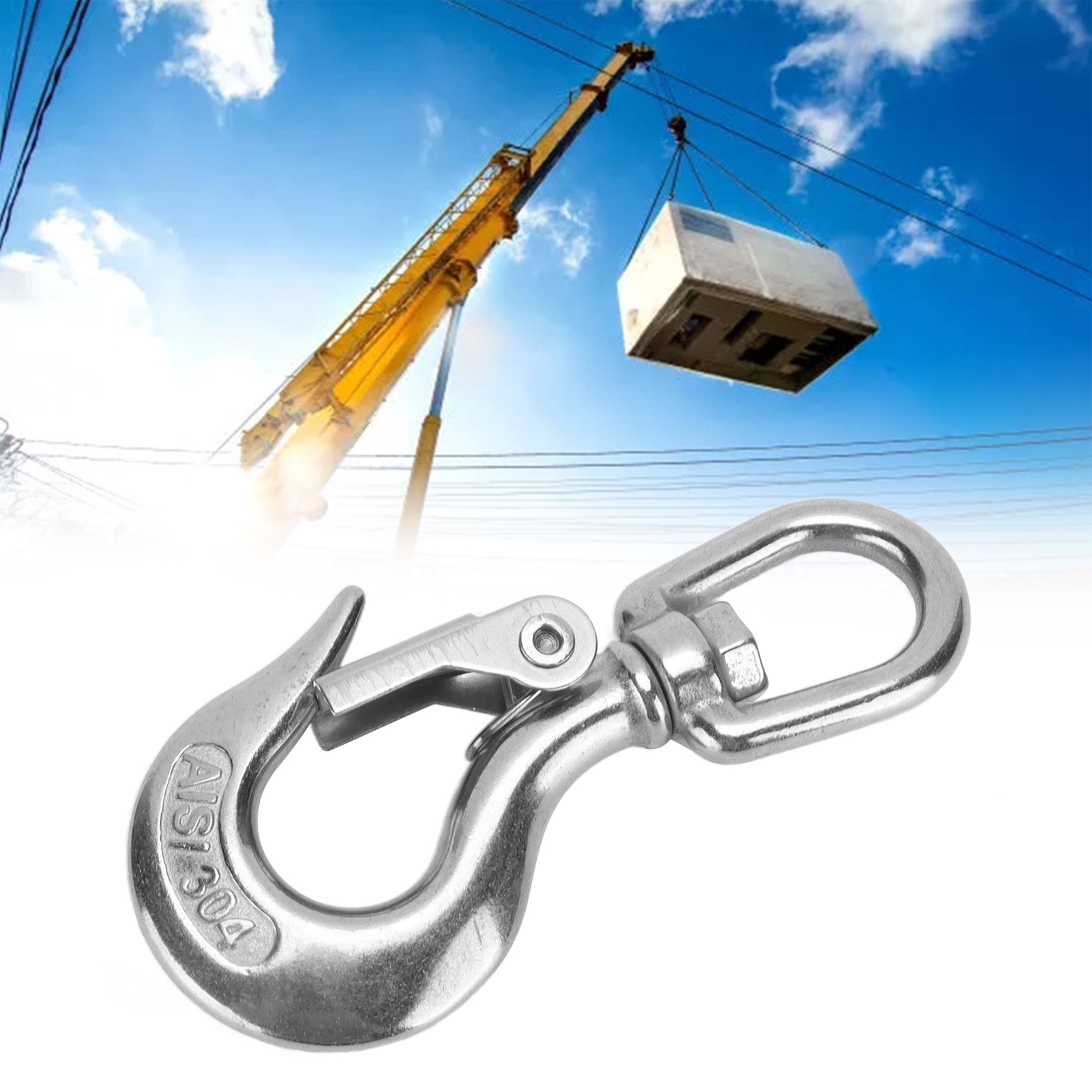 Swivels Eye Lifting Hook Safety Lifting Hook Rust Proof Corrosion Resistant Stainless Steel for Engineering Cranes