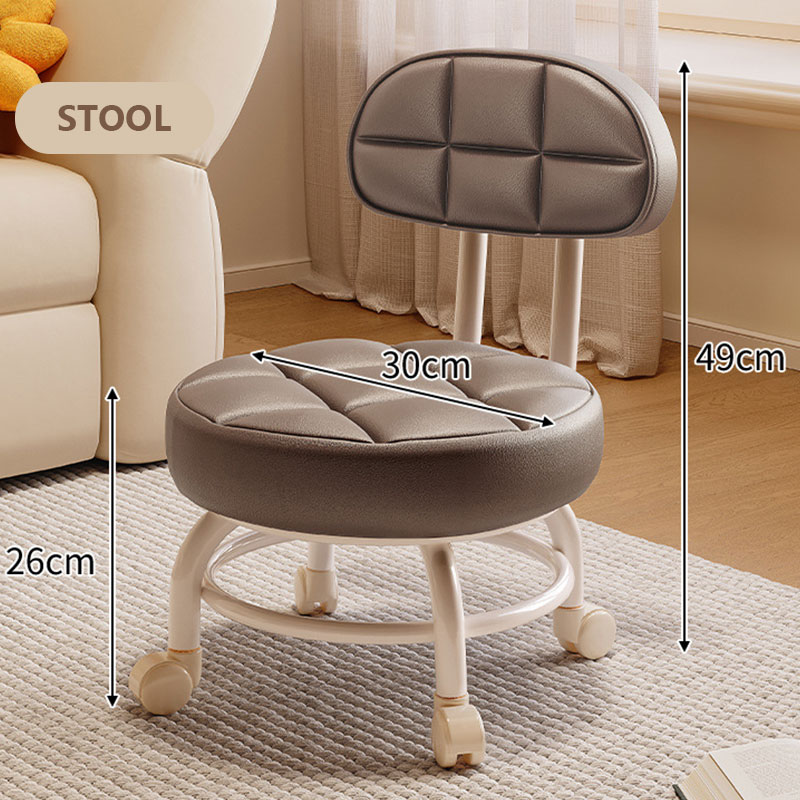 Pulley low stool, universal wheel, small stool, small home chair, backrest, round stool, stool with wheels, small bench, small