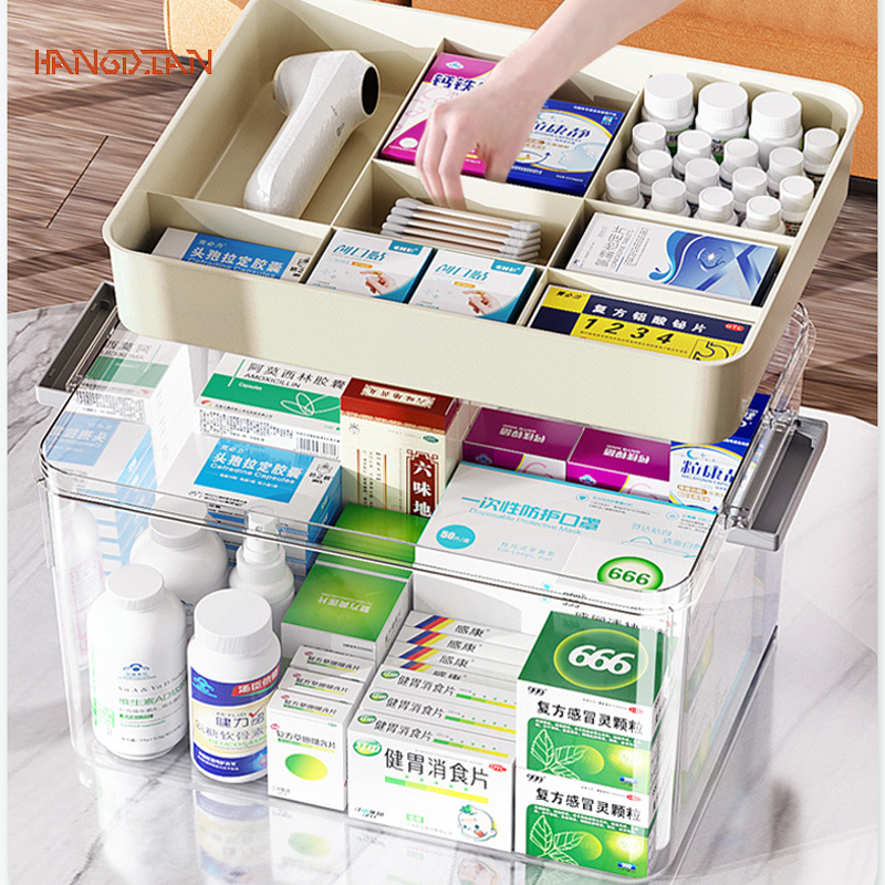 Medicine box storage box, large capacity home medicine box, thickened multi-layer storage box, transparent large home emergency medicine box