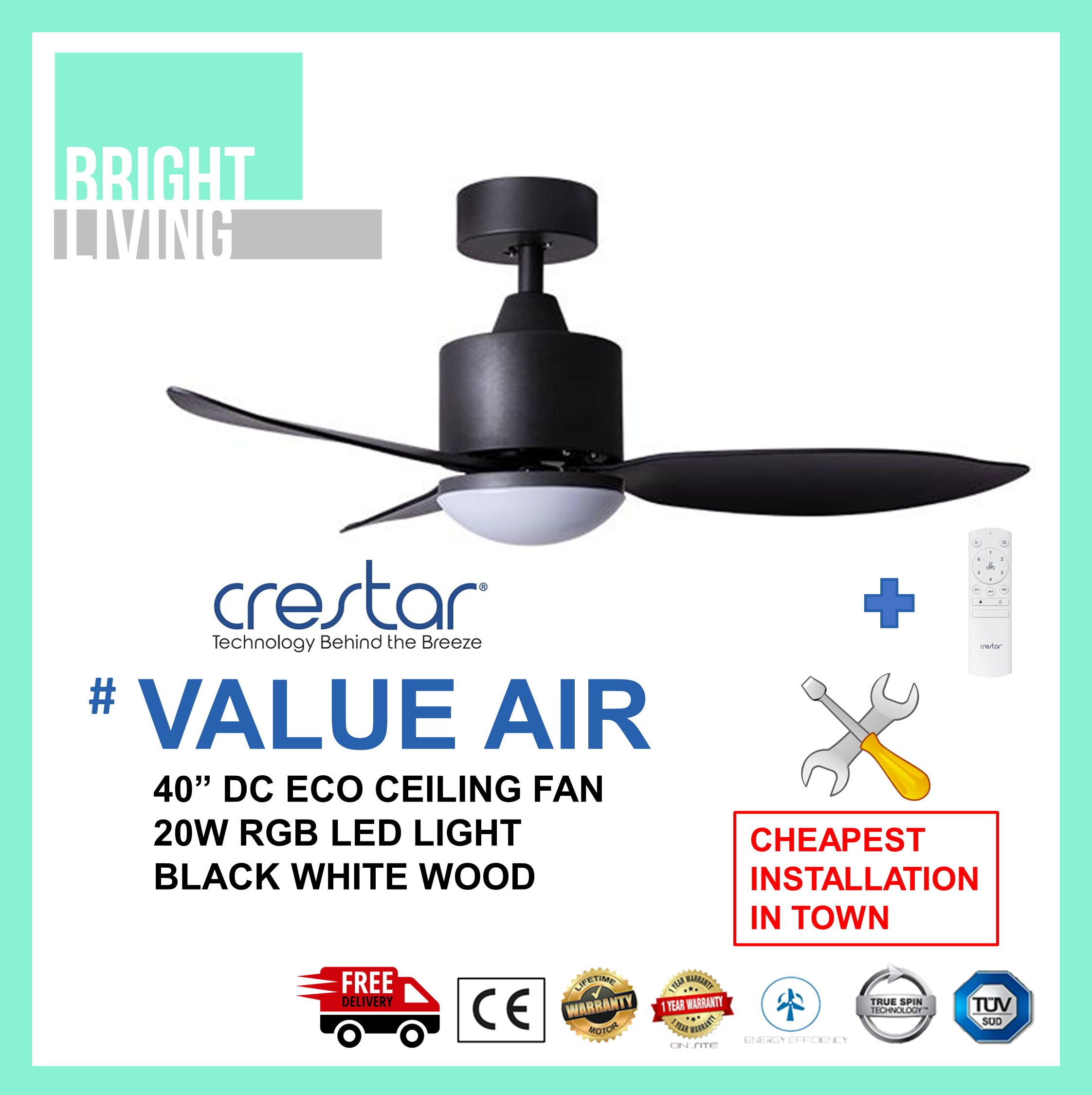 Ceiling Fan with 20W RGB LED Light Kit 