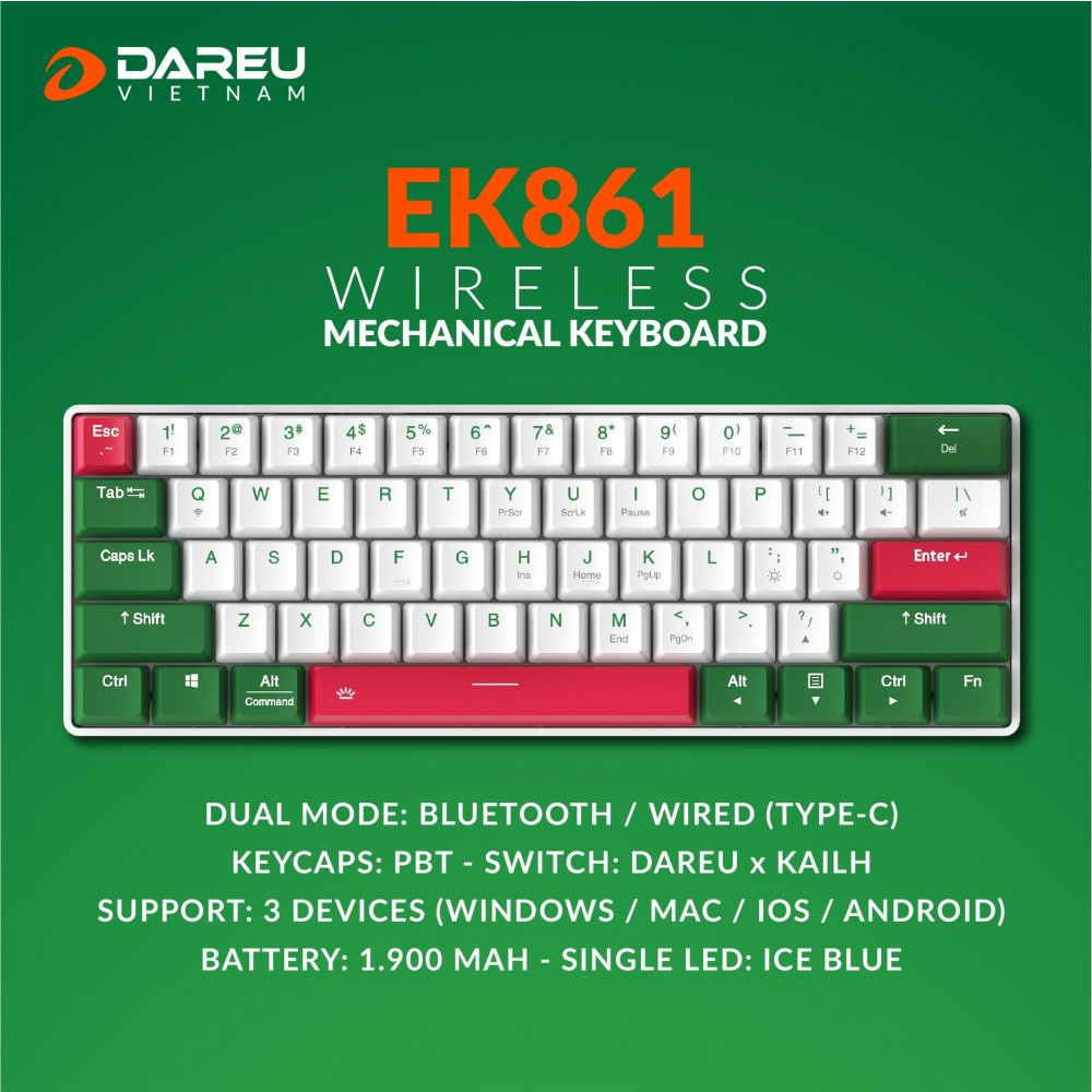 Bàn phím cơ DareU EK861 Bluetooth ( D-KAILH switch Blue/ Brown/ Red )