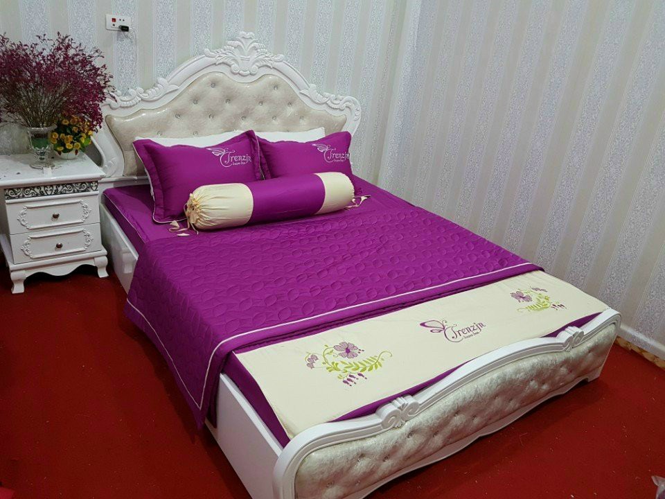 Bộ chăn ga gối cotton satin chần bông ca bedding decor
