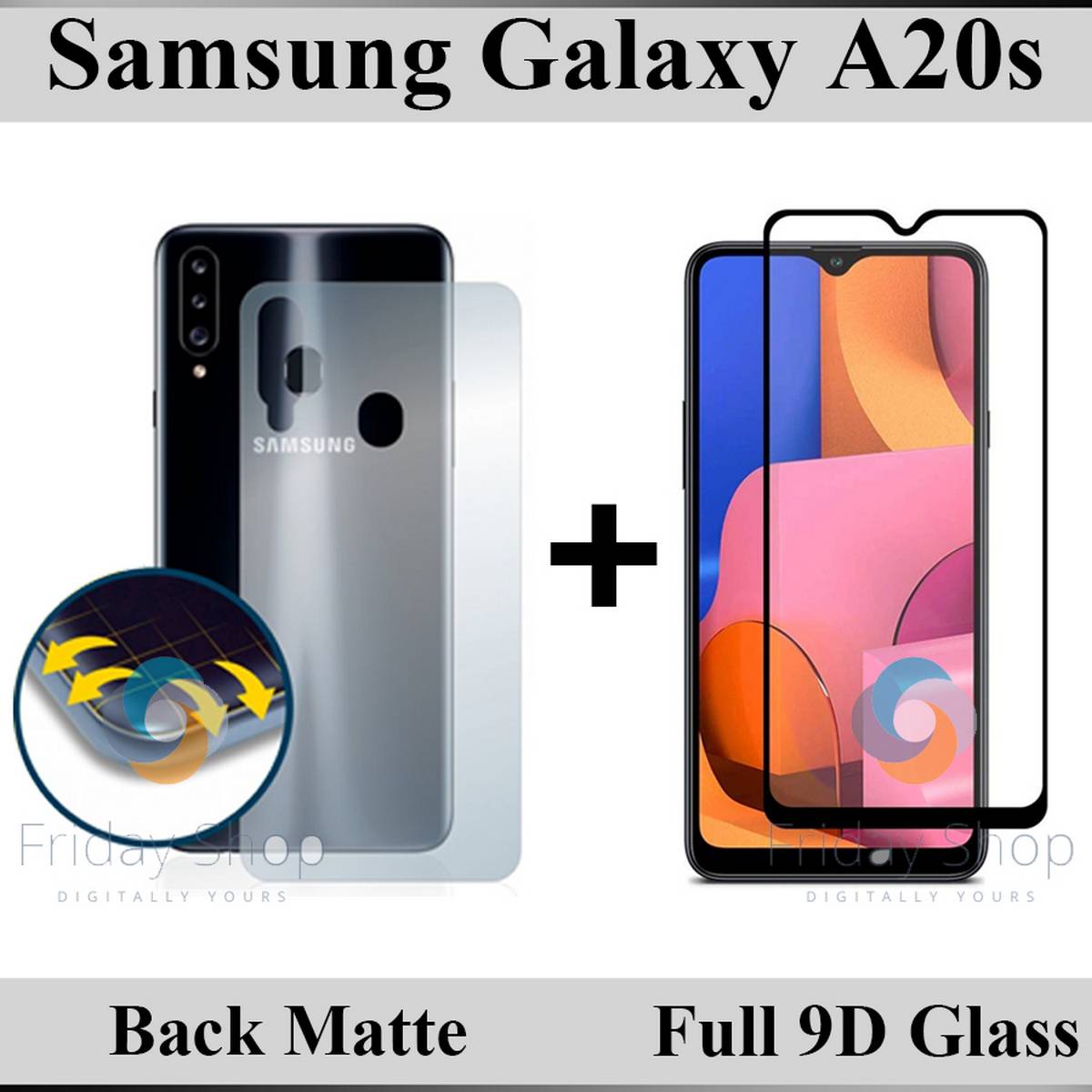 Samsung Galaxy A20s Full Black 9D|5D|6D|10D|11D|21D Tempered Glass Screen Protector Full Glue Edge To Edge + Back Matte Protector Soft Skin Sheet Soft Film Protection For Samsung Galaxy A20s
