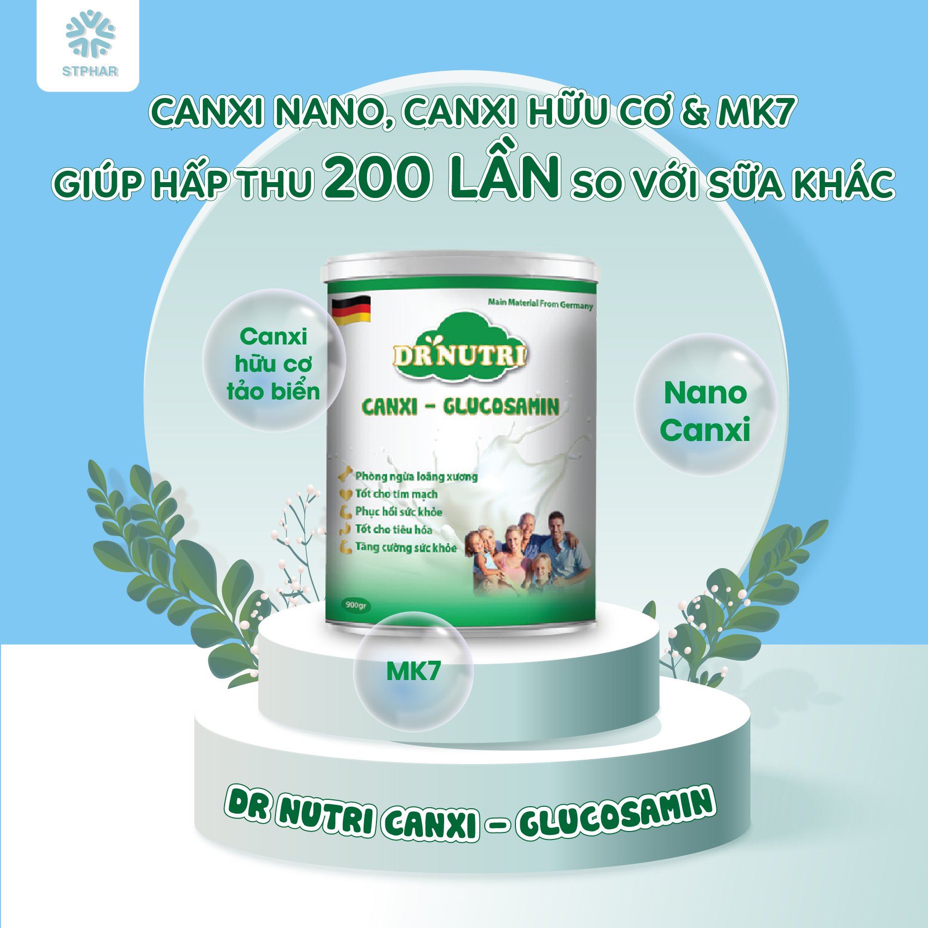 Sữa bột cho cơ xương khớp Dr Nutri Canxi Glucosamin,Organic,bcalivinghcm