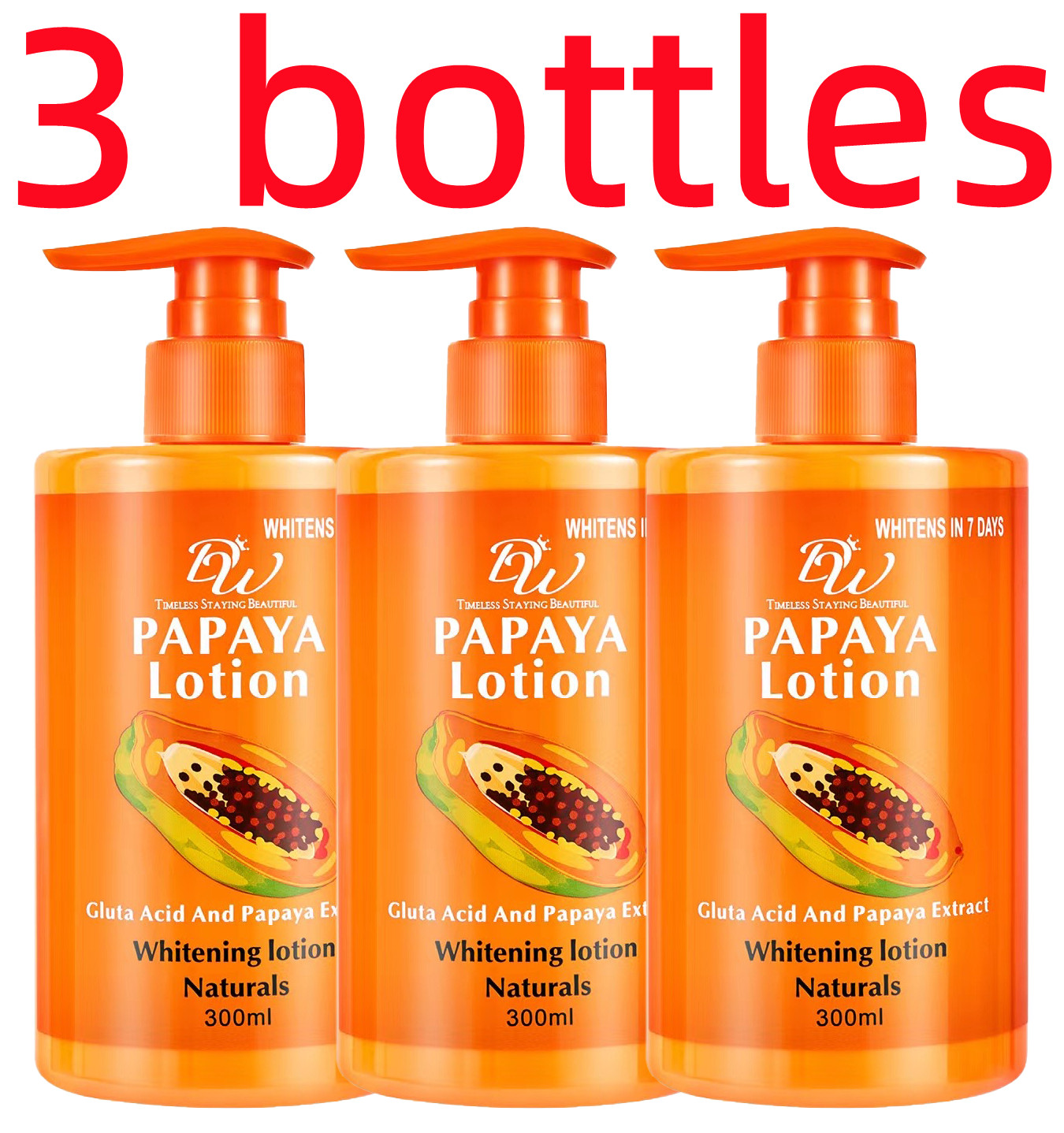 3 BOTTLE DW Whitens In 7 Days Papaya Lotion Gluta Acid And Papaya