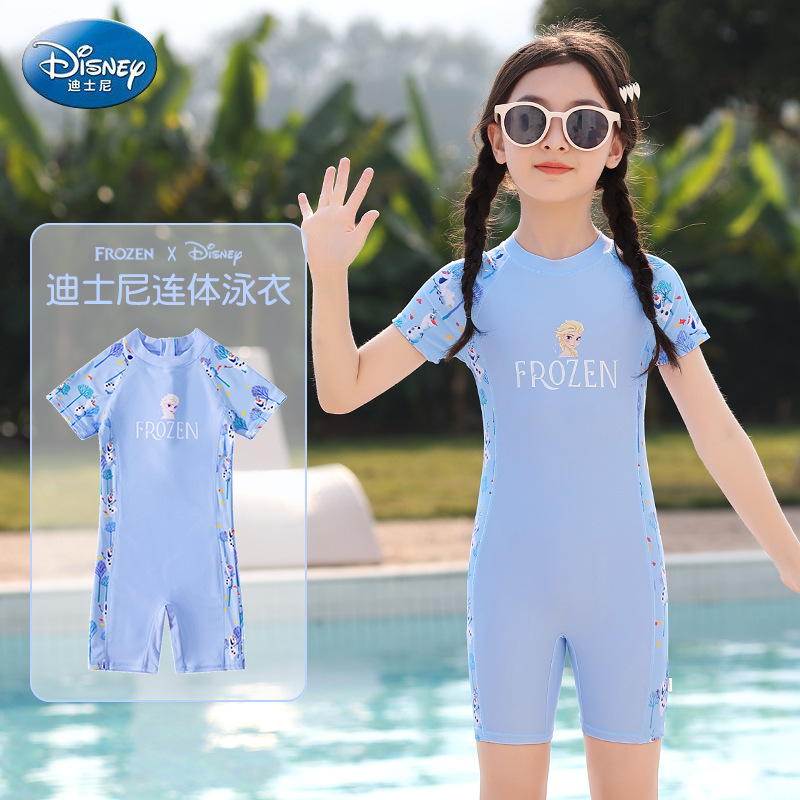 Ready Stocks 3-13Years Kids Swimwear Princess Elsa Printed Short Sleeve