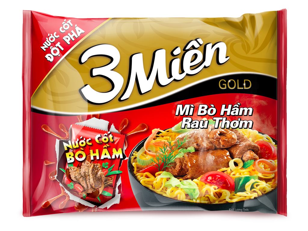 Mì 3 Miền Gold Bò Hầm Rau Thơm Gói 75g