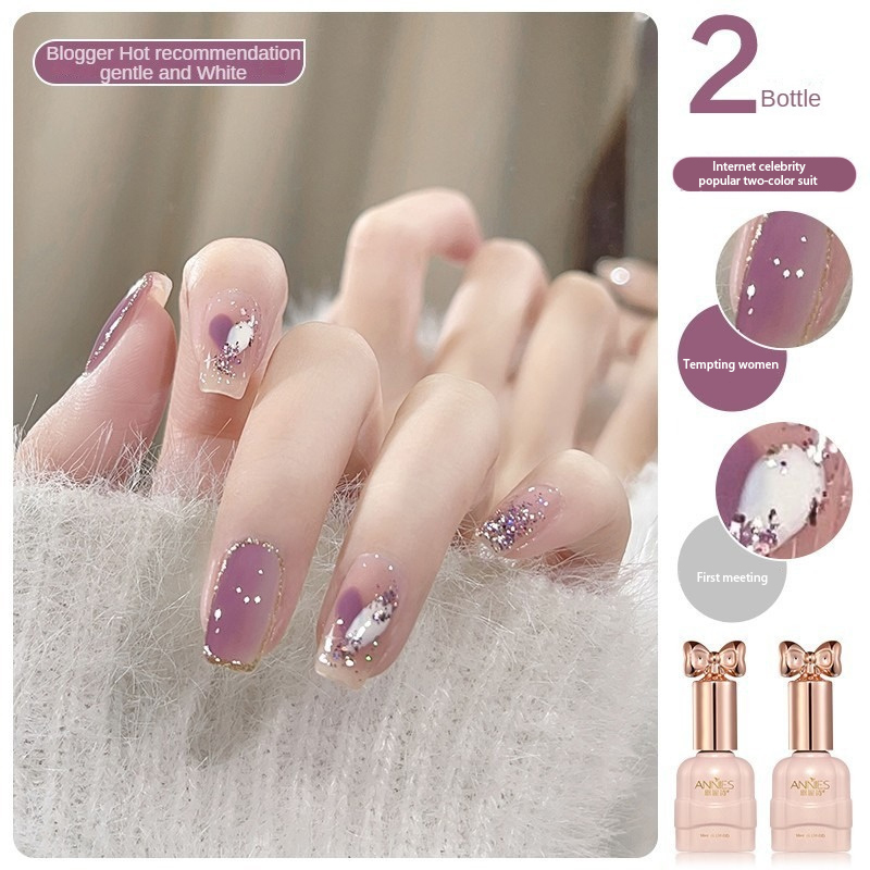 Towoo Ennishi 2pcs set Nail Polish New Pop Flash Popular Nail Polish Glue White Two-color Suit Full Set For Nail