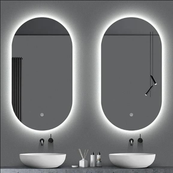 Oval smart mirror touch screen toilet LED bathroom mirror with light ...