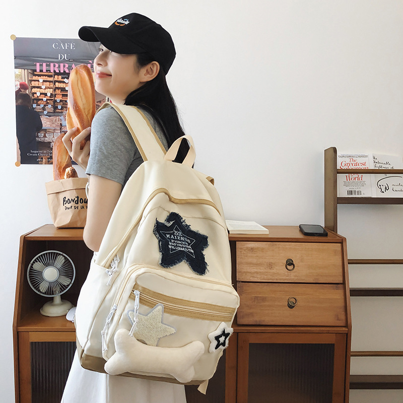 C&K Women's Backpack Star Patch Large Capacity Simple Versatile Backpack