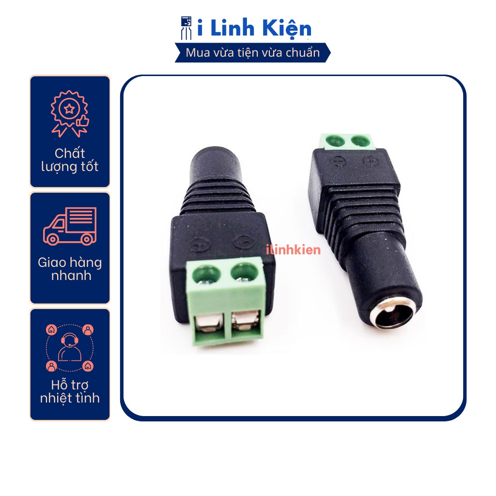 Jack nguồn DC cái 5.5x2.1mm đấu dây dùng vít