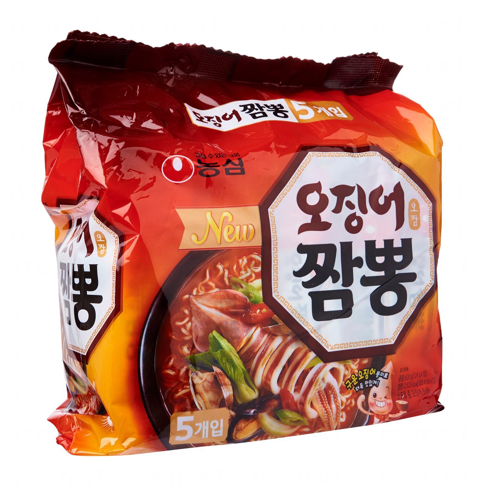 Nongshim Korean Champong Spicy Squid Seafood Instant Ramen Noodles 5s ...