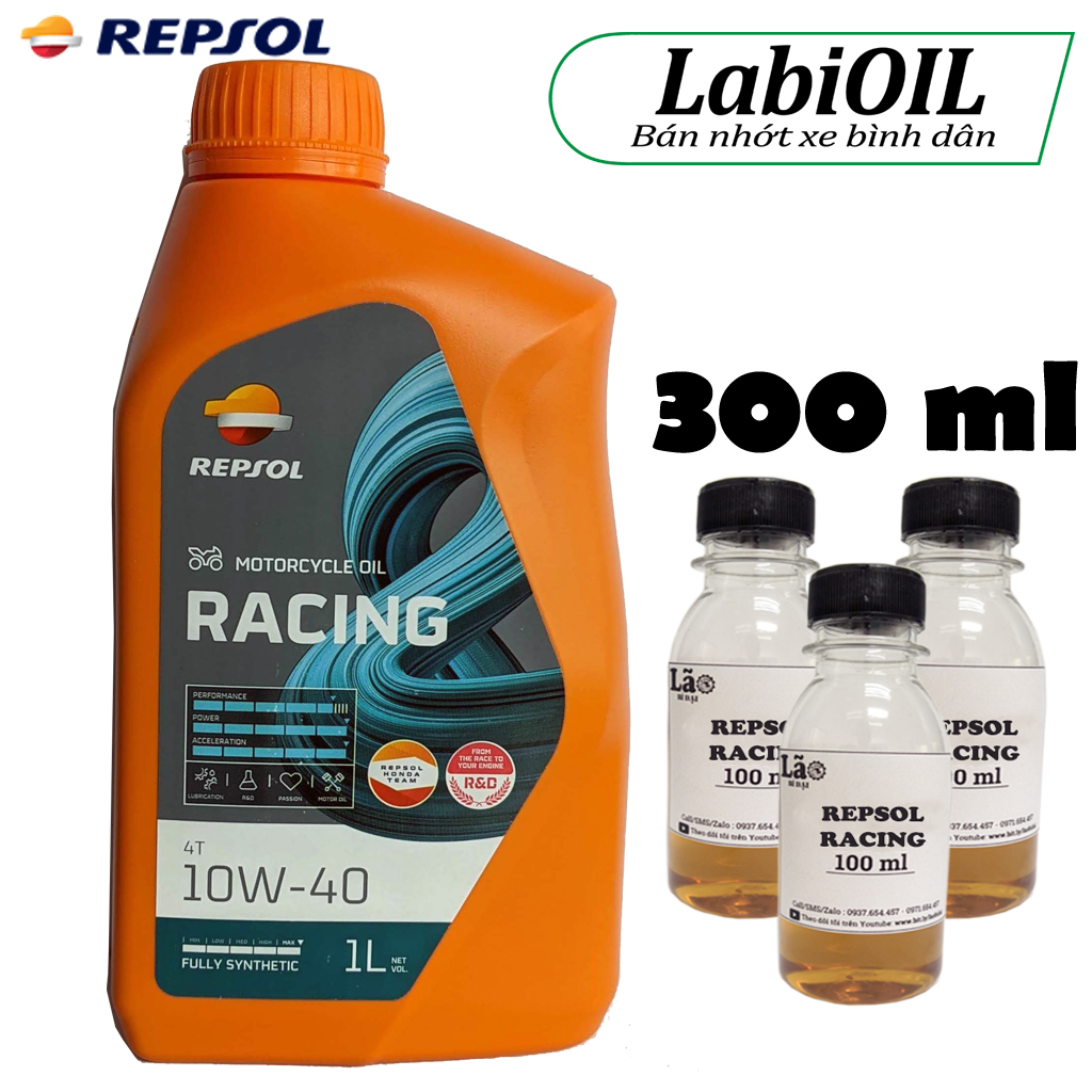 Chiết Lẻ 1,3 Lít Nhớt Repsol Racing 10w40 (Mẫu Mới), Tem Chính Hãng, Full Tổng Hợp, Đổ Xe Chạy Bốc, Dùng Được 2500Km