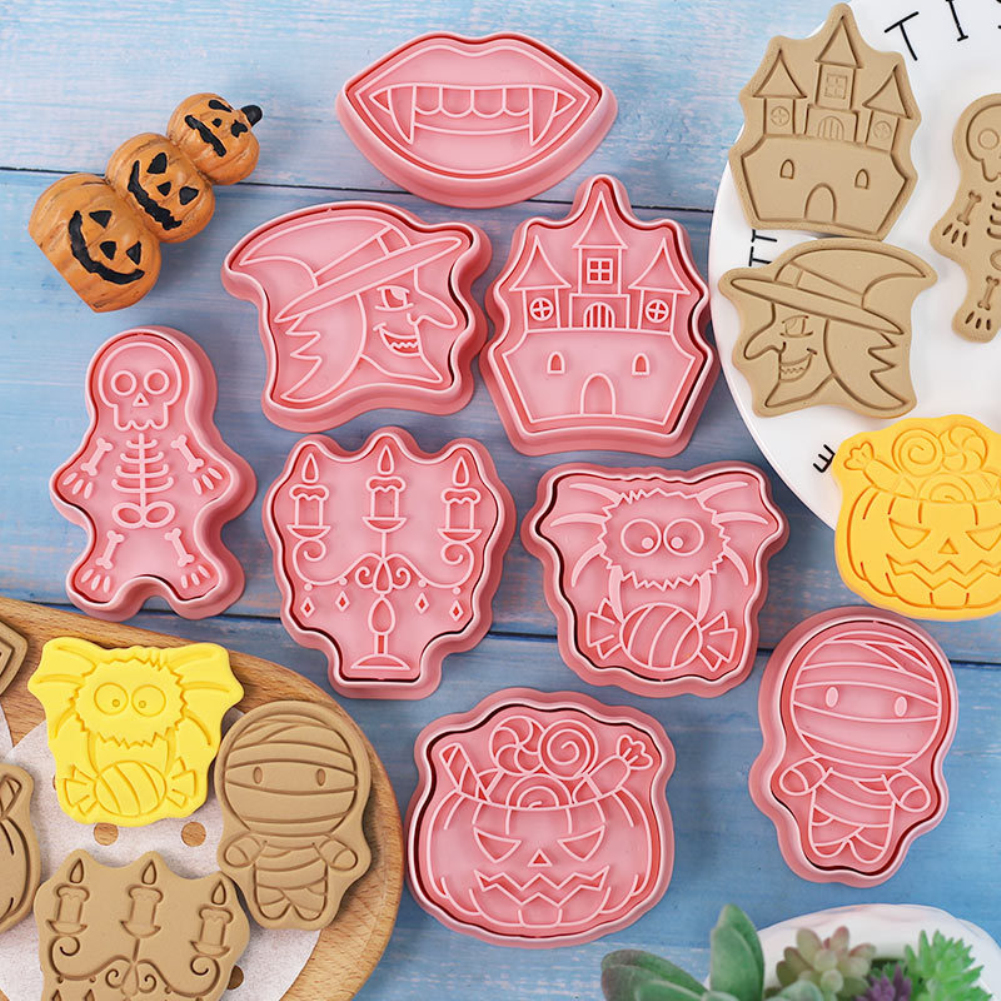 Biscuit Stamp Mold Pp 10g Baking Supplies Halloween Cookie Cutters Creative Kitchen Tools Cake Decorating Tool Biscuit Mold#1Pc or 8pcs(A Set) Cookie Mold