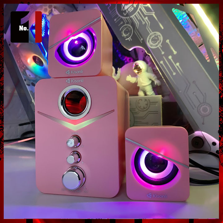 Loa máy tính để bàn mini led rgb 2.0 kisonli l1030 màu hồng loa vi tính laptop gaming nghe nhạc dễ thương có dây