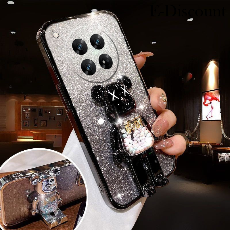 New Phone case Redmi 14C Back cover with Cartoon 3D Bear Stand Luxury Slim Gradient Plating Glitter Girls Stylish For Xiaomi Redmi 14C case. 
