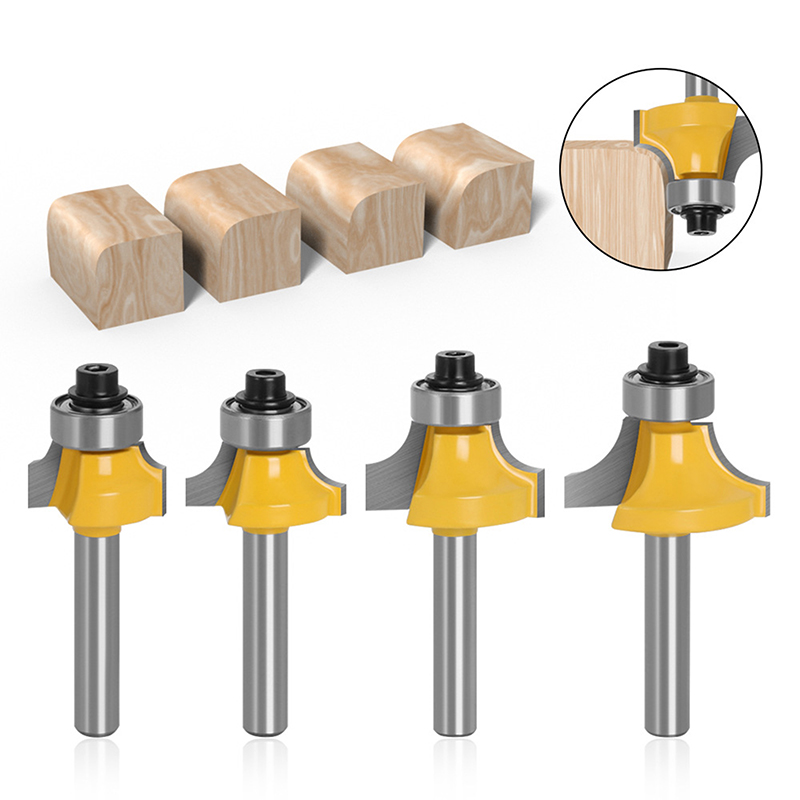 6-Piece 1/4" Shank Round Over Router Bit Set – Sizes 1/8, 1/4, 5/16, 3/8, 1/2 – Woodworking Cutter Kit