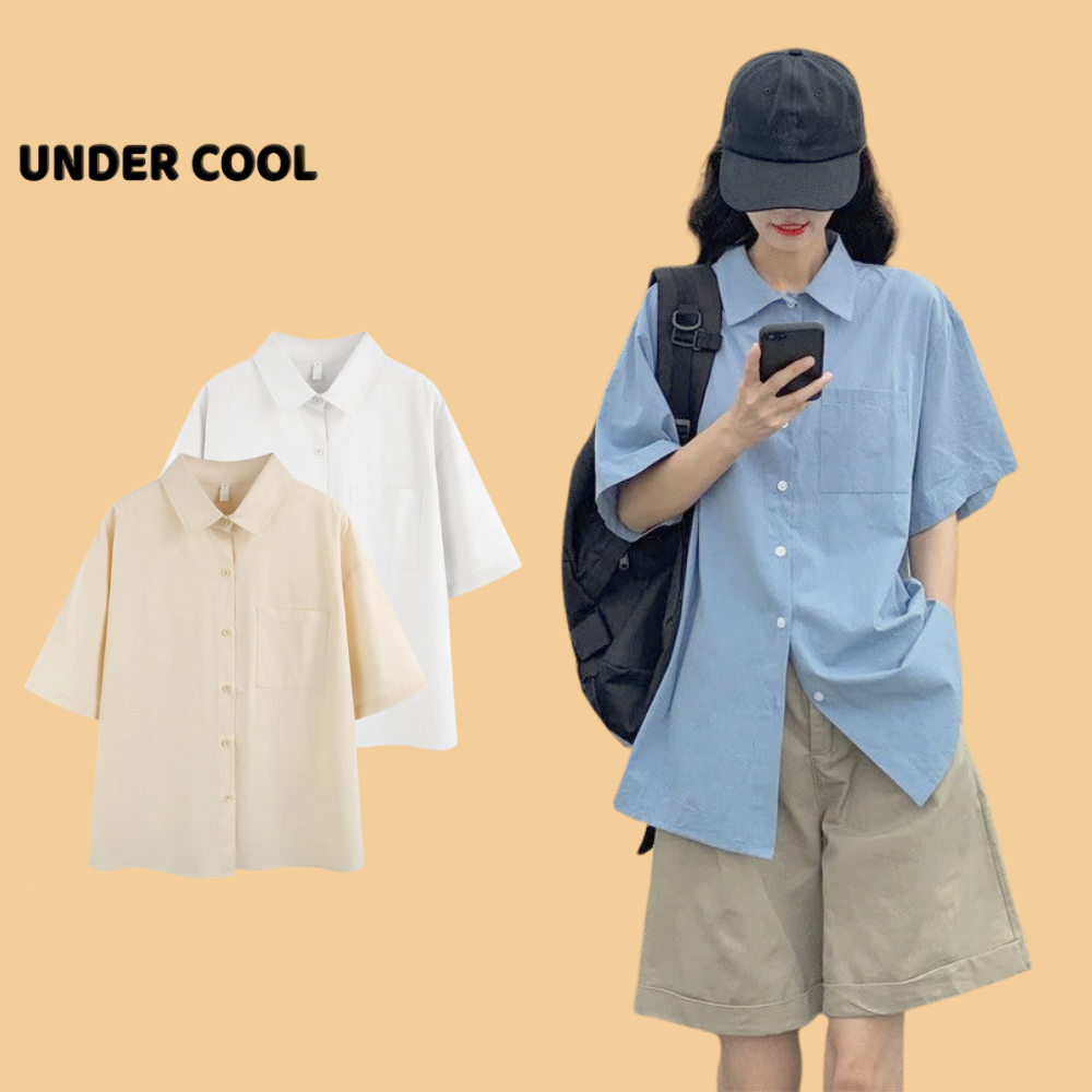 Áo Sơ Mi Nữ Cộc Tay Form Rộng UNDERCOOL Cúc Xẻ Tà