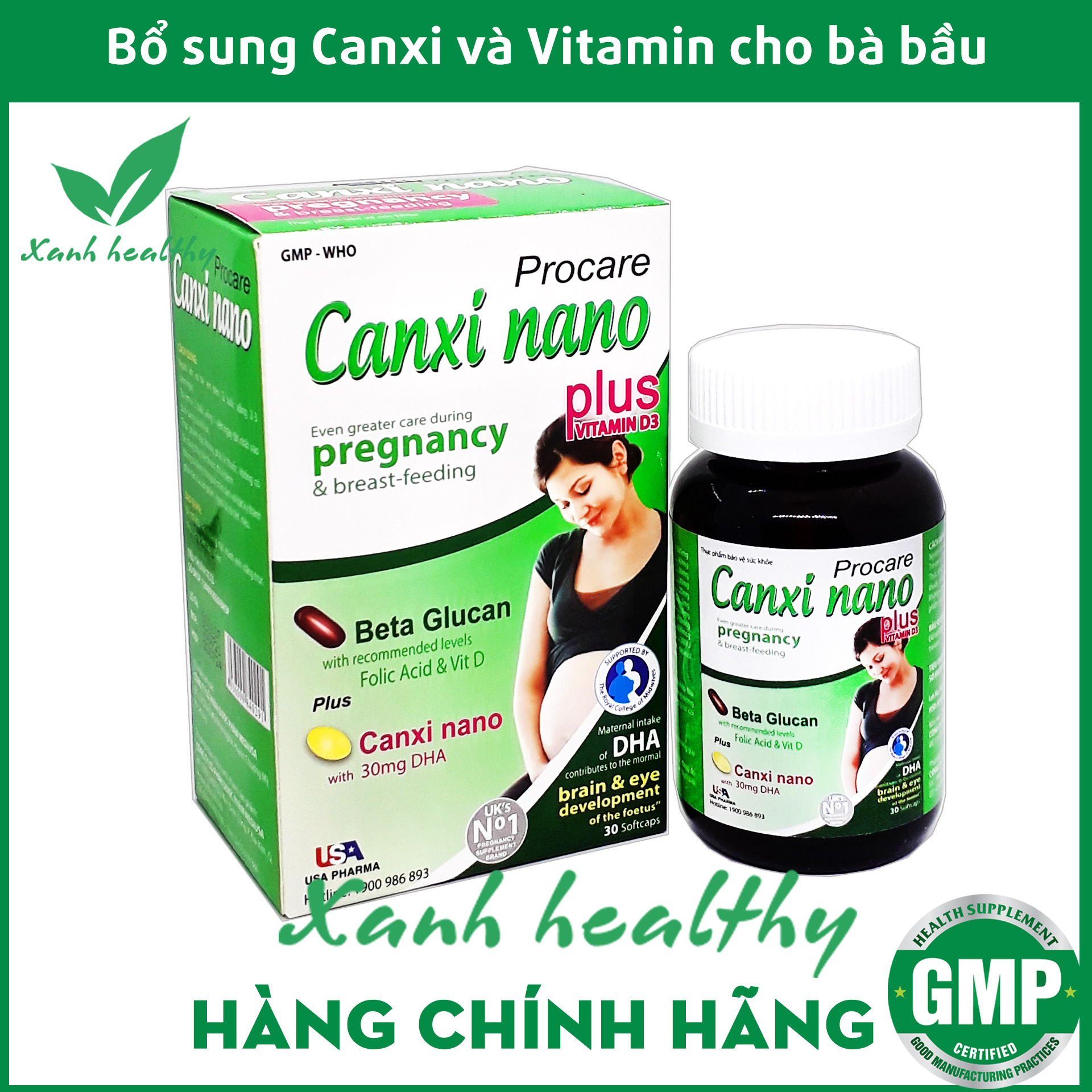 CANXI NANO PLUS - Viên uống bổ sung canxi, vitamin D3, K2 giúp xương chắc khỏe, ngừa loãng xương - Hộp 30 viên Hàng chính hãng